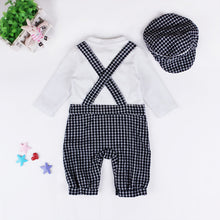 Load image into Gallery viewer, Boy&#39;s Cotton Dungaree Style Romper with Peak Cap
