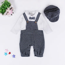 Load image into Gallery viewer, Boy&#39;s Cotton Dungaree Style Romper with Peak Cap
